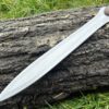 Dague longue 44 cm full tang acier manche bois de rose étui cuir