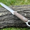 Dague longue 44 cm full tang acier manche bois de rose étui cuir