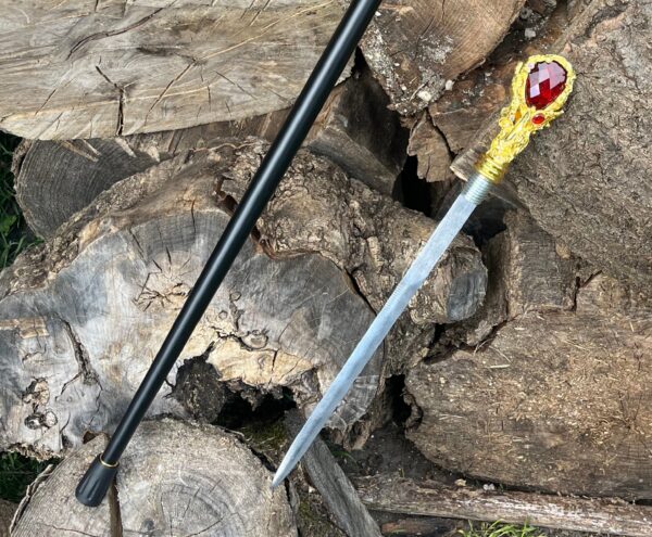 Canne Épée Ornementale 98 cm – Poignée Pierre Rouge – Lame 30 cm