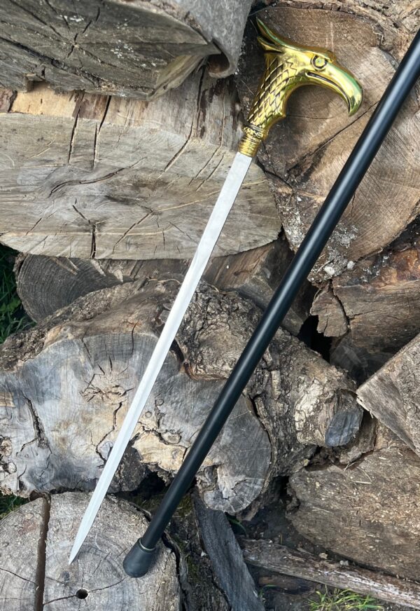 Canne Épée Tête de Faucon – 98 cm – Lame 30 cm – Poignée Dorée