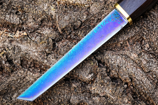 Couteau Tanto Damas VG10 Bleu – Manche et Étui Ébène