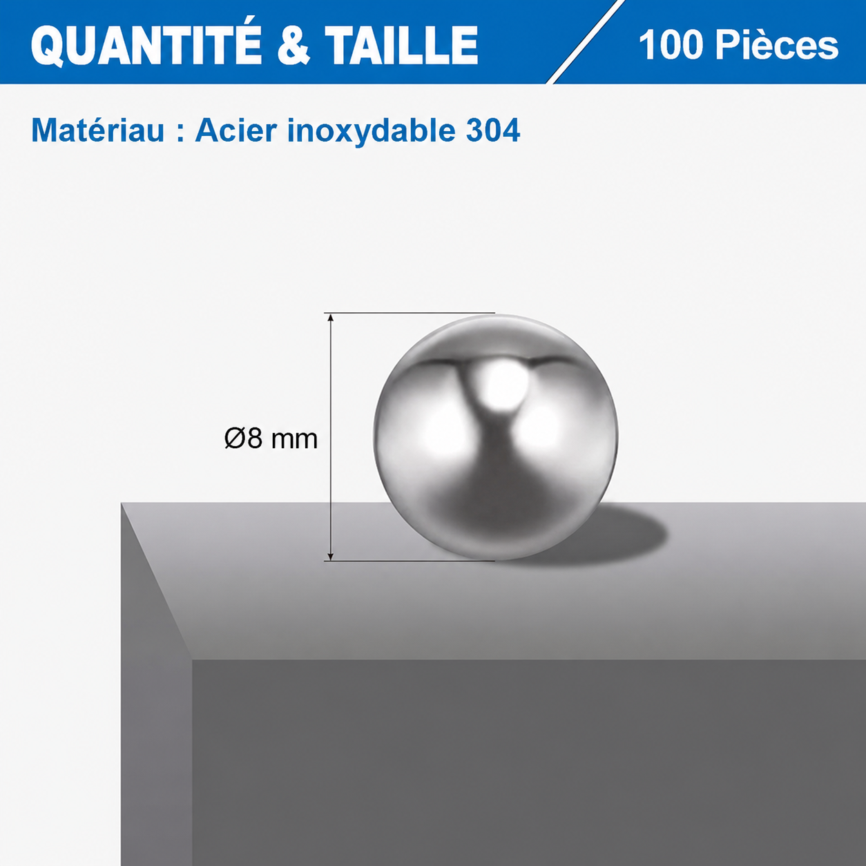 Billes acier inoxydable 8 mm acier 304 lot de 100 pièces pour lance-pierre et tir de loisir