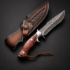 Couteau Bowie Damas Double Grip avec manche en bois de rose et étui en cuir