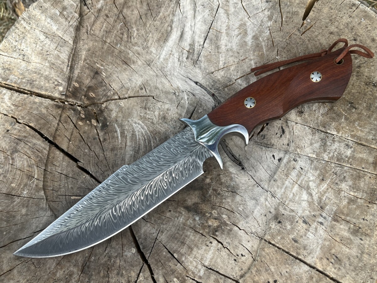 Couteau Bowie Double Grip Damas – Bois de Rose & Étui Cuir