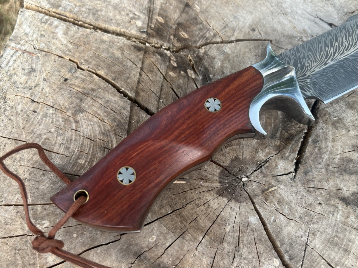Couteau Bowie Double Grip Damas – Bois de Rose & Étui Cuir