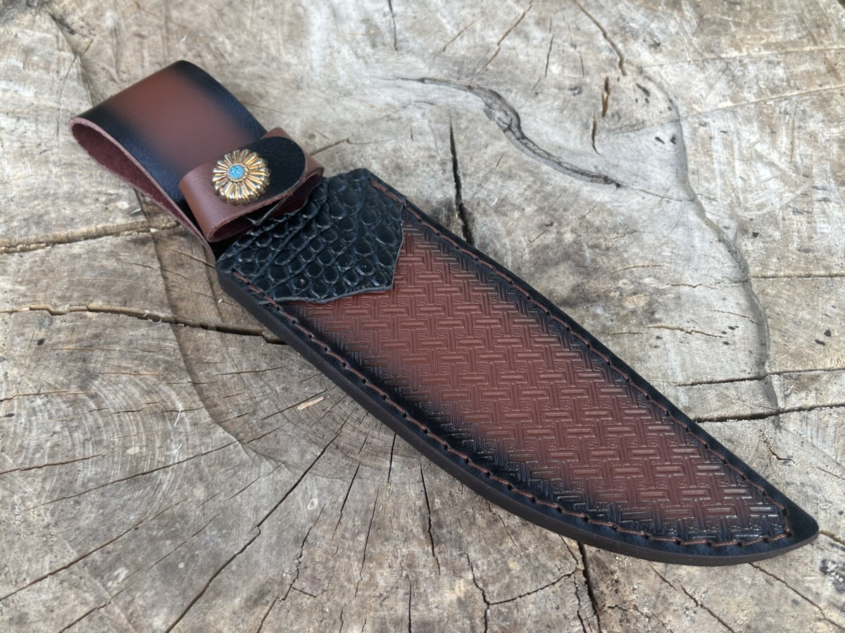 Couteau Bowie Double Grip Damas – Bois de Rose & Étui Cuir