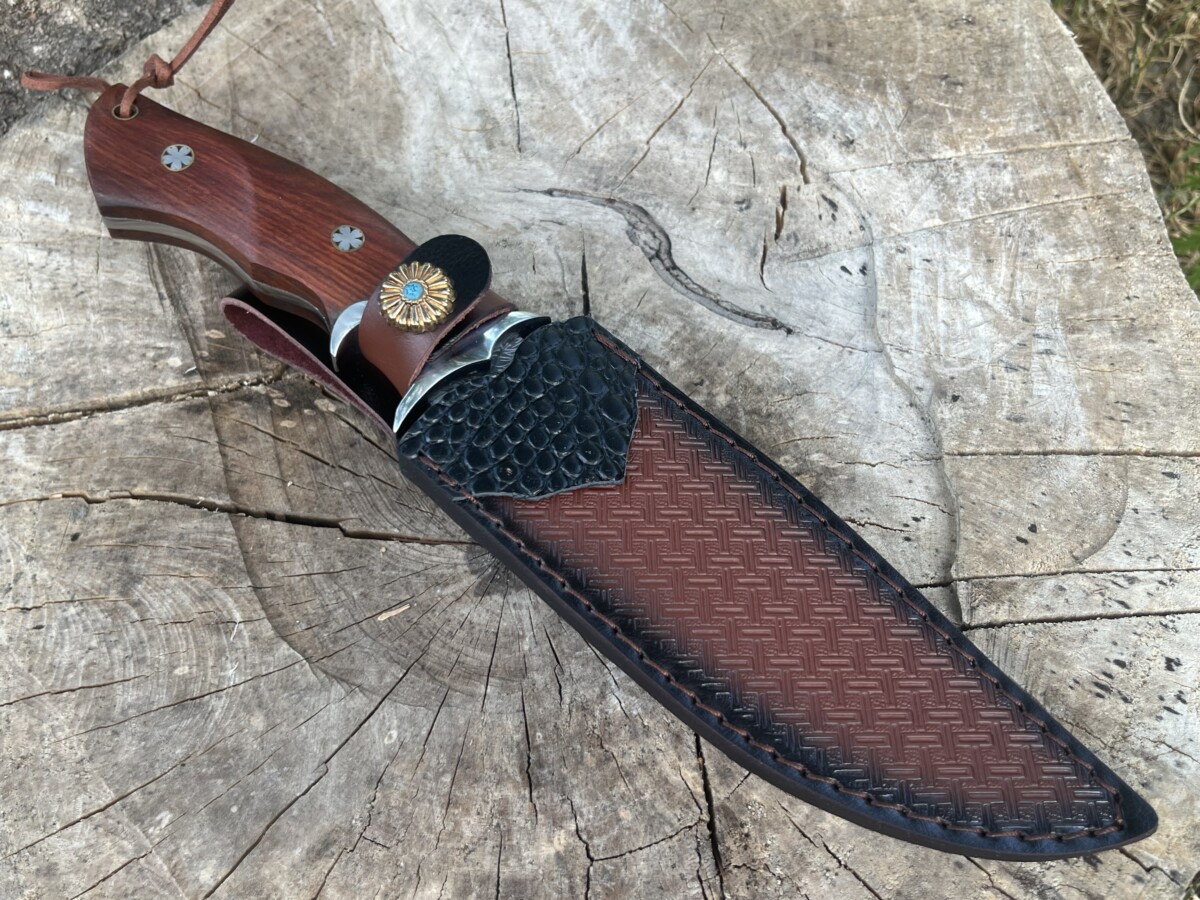 Couteau Bowie Double Grip Damas – Bois de Rose & Étui Cuir