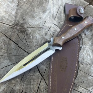 Dague forgée LLF 26,5 cm manche noyer acier X46Cr13 étui cuir
