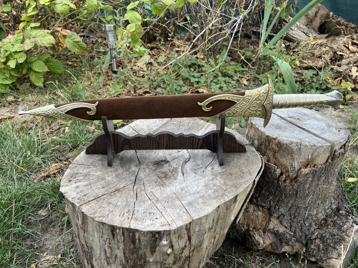 Épée fantasy décorative lame acier inoxydable 43 cm gravée et fourreau brun