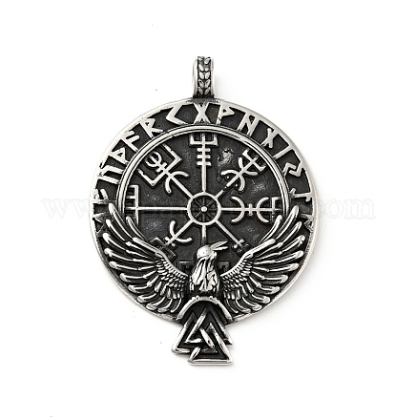 Collier Viking Vegvísir en acier 316L avec corbeau d'Odin, Valknut et runes, face avant