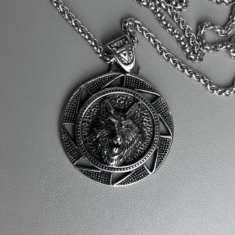 Collier Viking Fenrir en acier inoxydable 316L, pendentif tête de loup nordique avec chaîne 60 cm